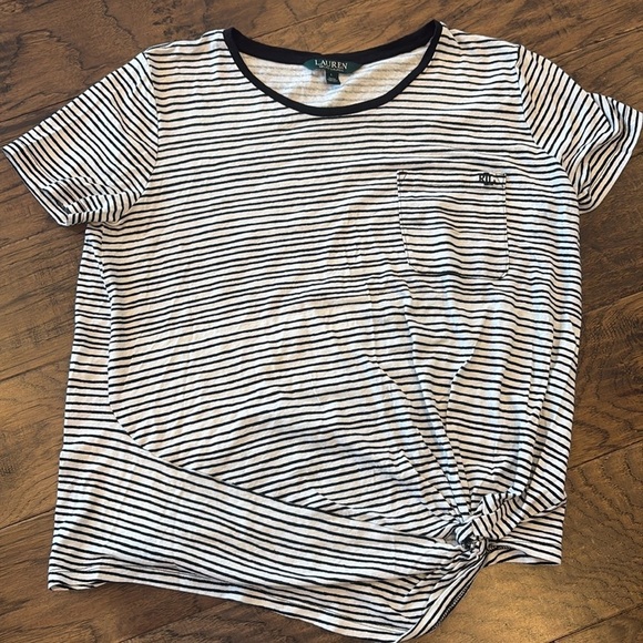 Lauren Ralph Lauren Tops - Ralph Lauren back and white striped knotted tee